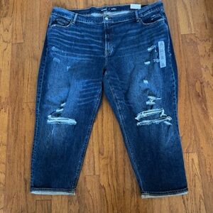 NWT Old Navy Women's Boyfriend Capri Blue Denim Jeans Size 26 Distressed